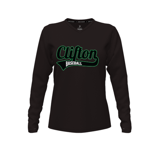 [FTLVCFBK-FYXS-LOGO2] Decker Comfort T-Shirt (Female Youth XS, Black, V Neck, Logo 2, Long Sleeve)