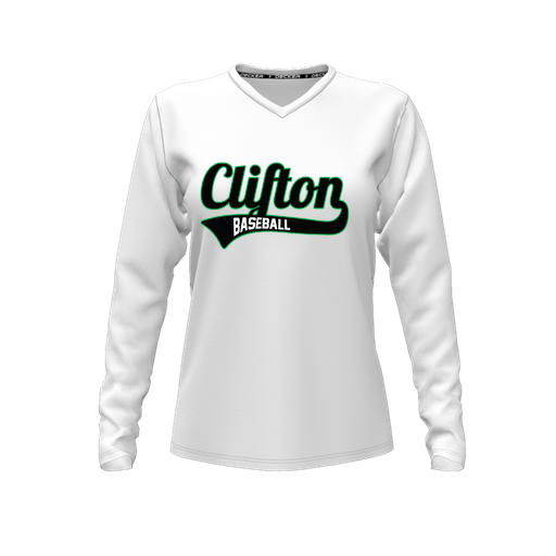 [FTLVPTWH-FYXS-LOGO2] Decker Performance T-Shirt (Female Youth XS, White, V Neck, Logo 2, Long Sleeve)