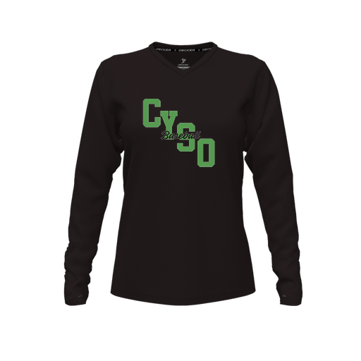 [FTLVPTBK-FYXS-LOGO1] Decker Performance T-Shirt (Female Youth XS, Black, V Neck, Logo 1, Long Sleeve)